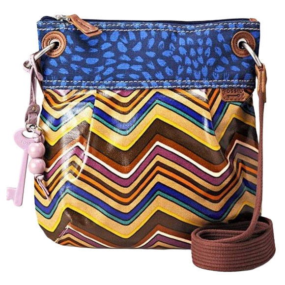 Fossil Handbags - Fossil Multicolor Chevron Crossbody Bag with Blue Top